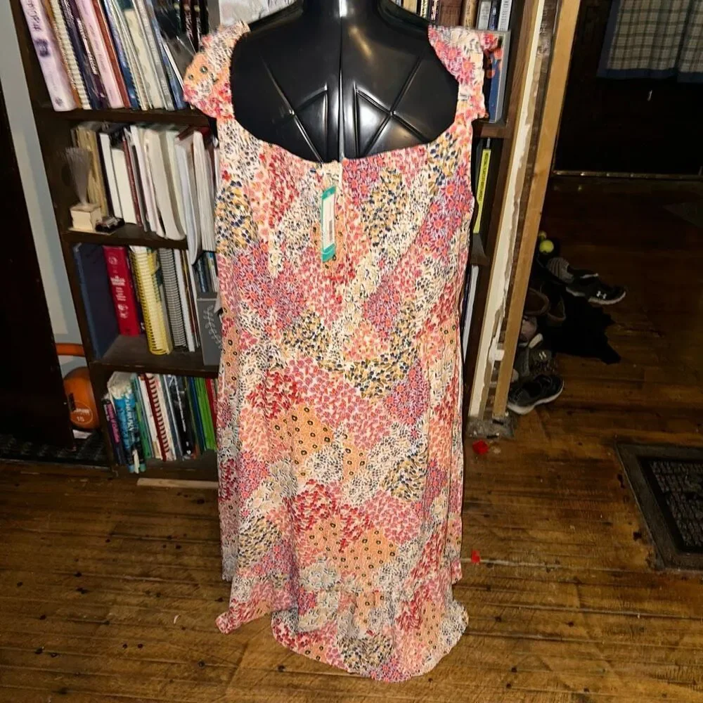 Donna Morgan fairycore boho patchwork 22W woven midi dress